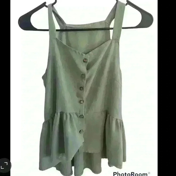 Verdusa Green Peplum Flowy Buttonup Sleeveless Tank Top - Picture 1 of 1